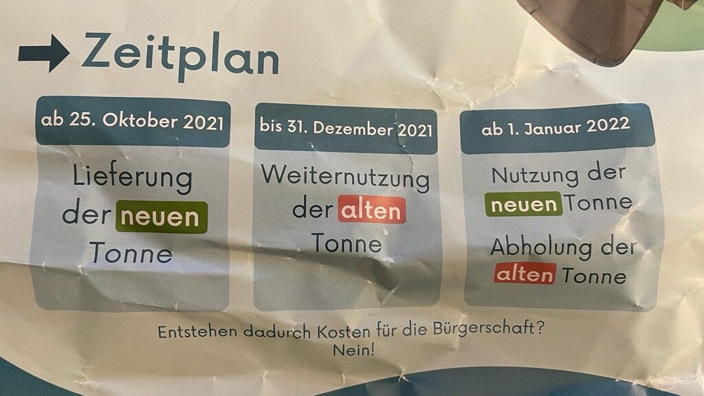 Eine Grafik, die den Zeitplan des Mülltonnen-Tauschs erklärt.